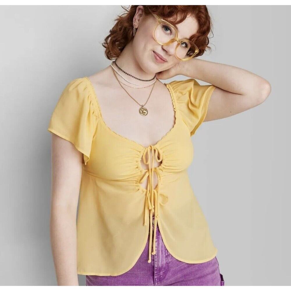 Wild Fable Women's Yellow Flutter Short Sleeve Fly Away‎ Top Yellow Size Small